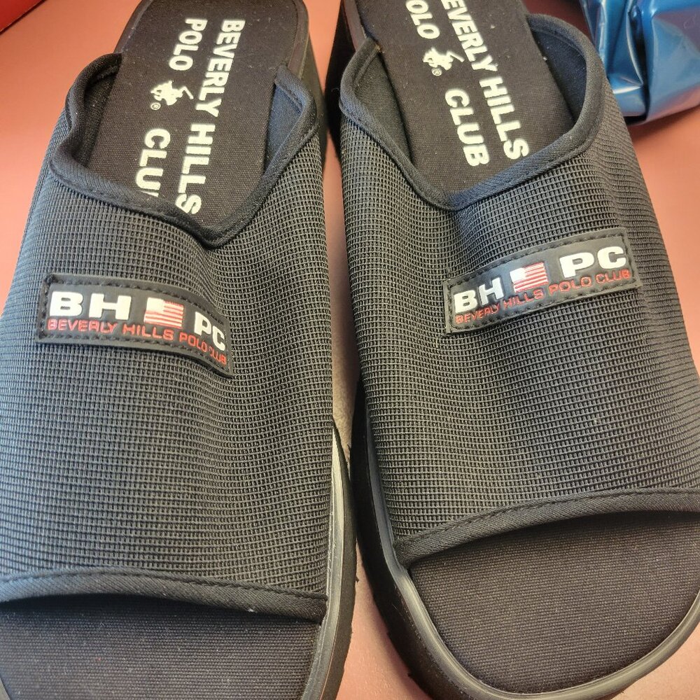Beverly Hills Polo Womens Black Stretchy Slide Sandals 8.5M 9M